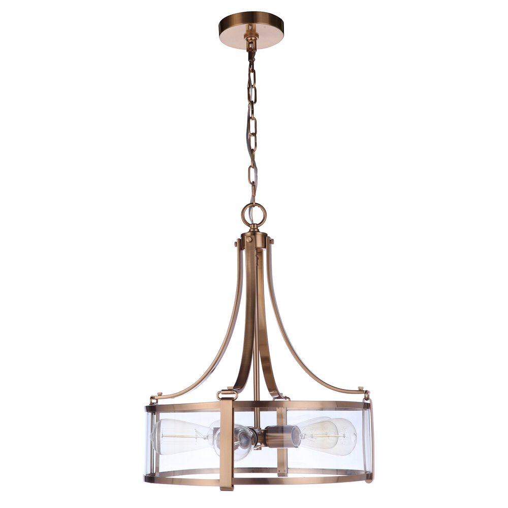 5 Light Pendant In Satin Brass And Clear Glass