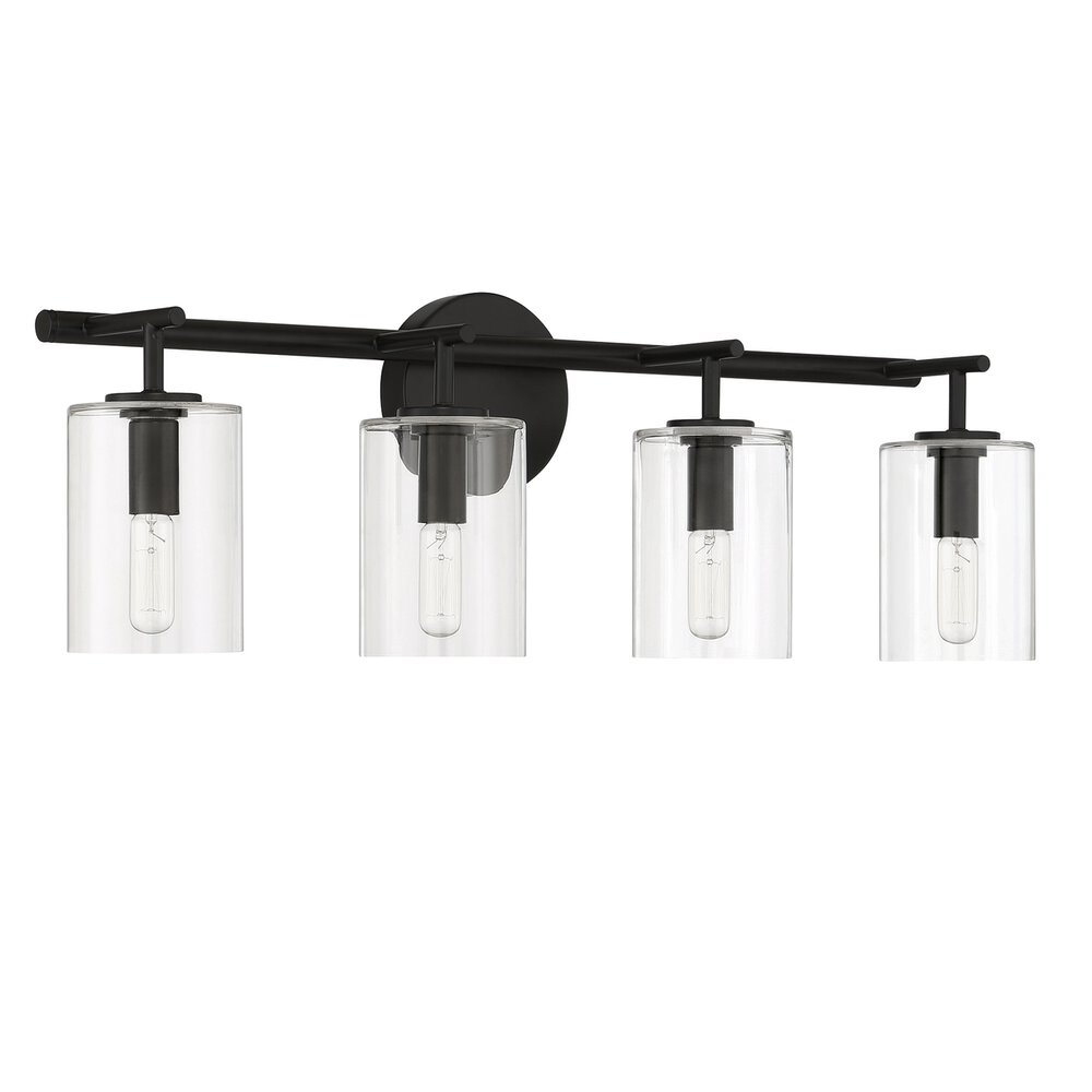 Vanity 4 Light In Flat Black And Clear Glass