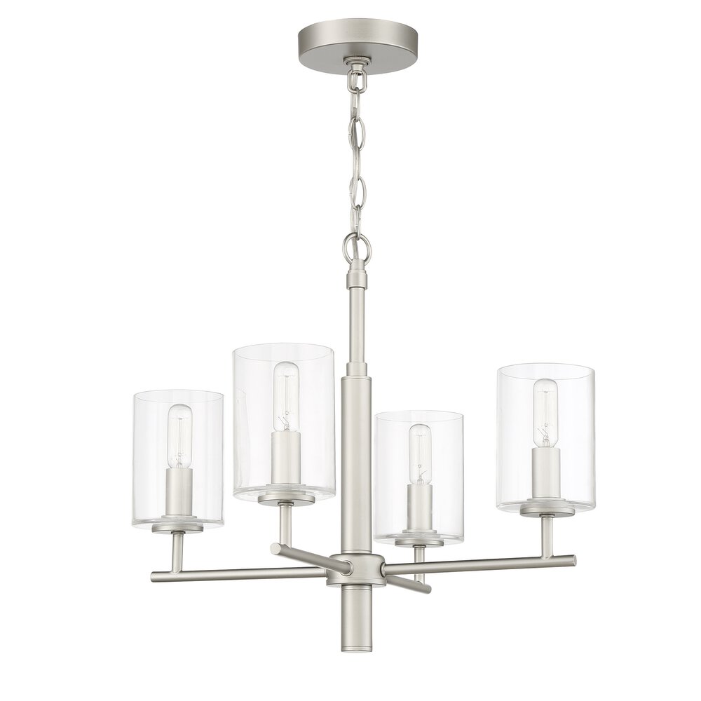 Chandelier 4 Light In Satin Nickel And Clear Glass
