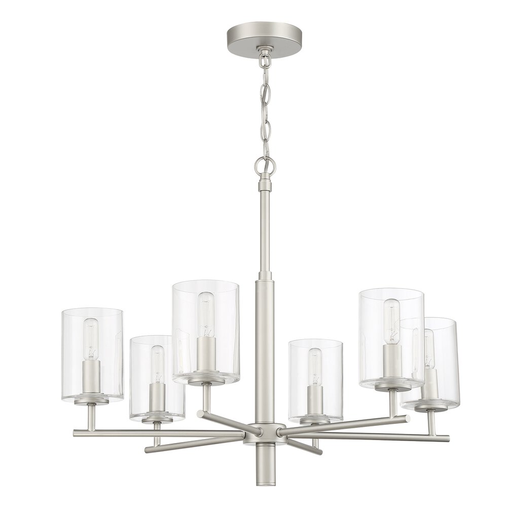 Chandelier 6 Light In Satin Nickel And Clear Glass