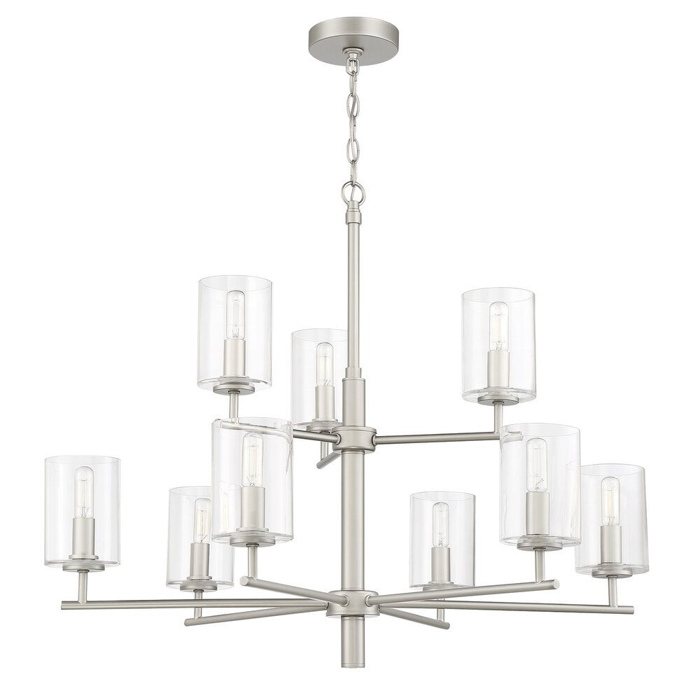 Chandelier 9 Light In Satin Nickel And Clear Glass