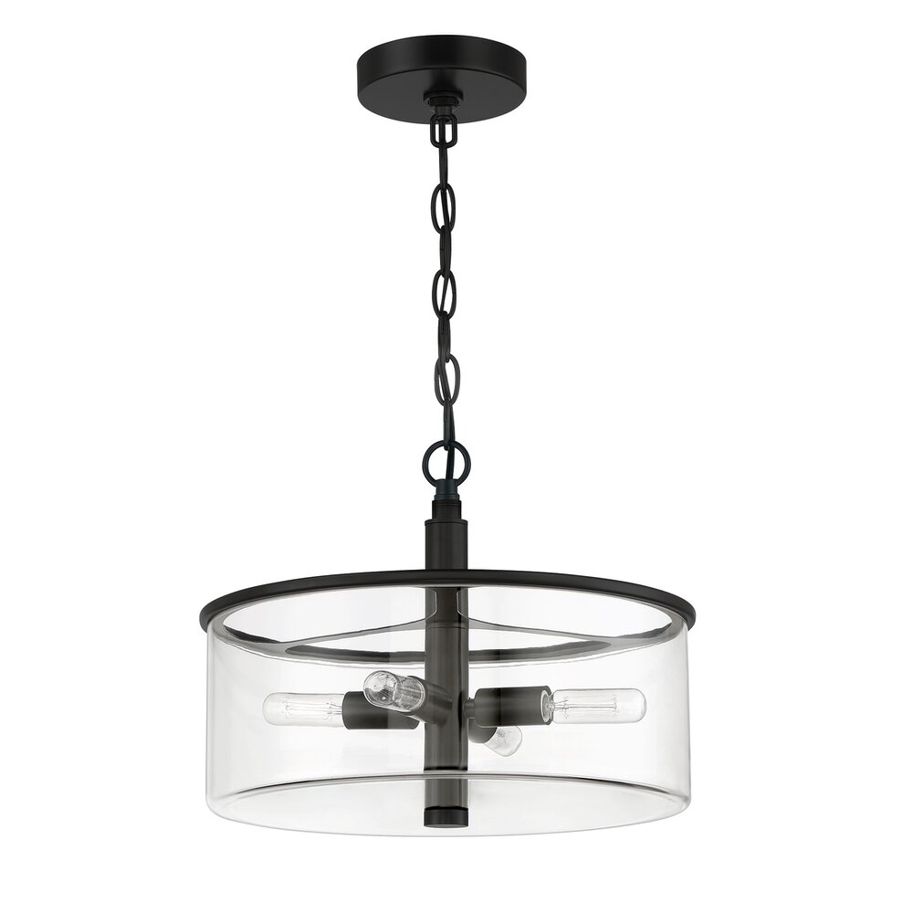 Convertible Semi Flush 4 Light In Flat Black And Clear Glass