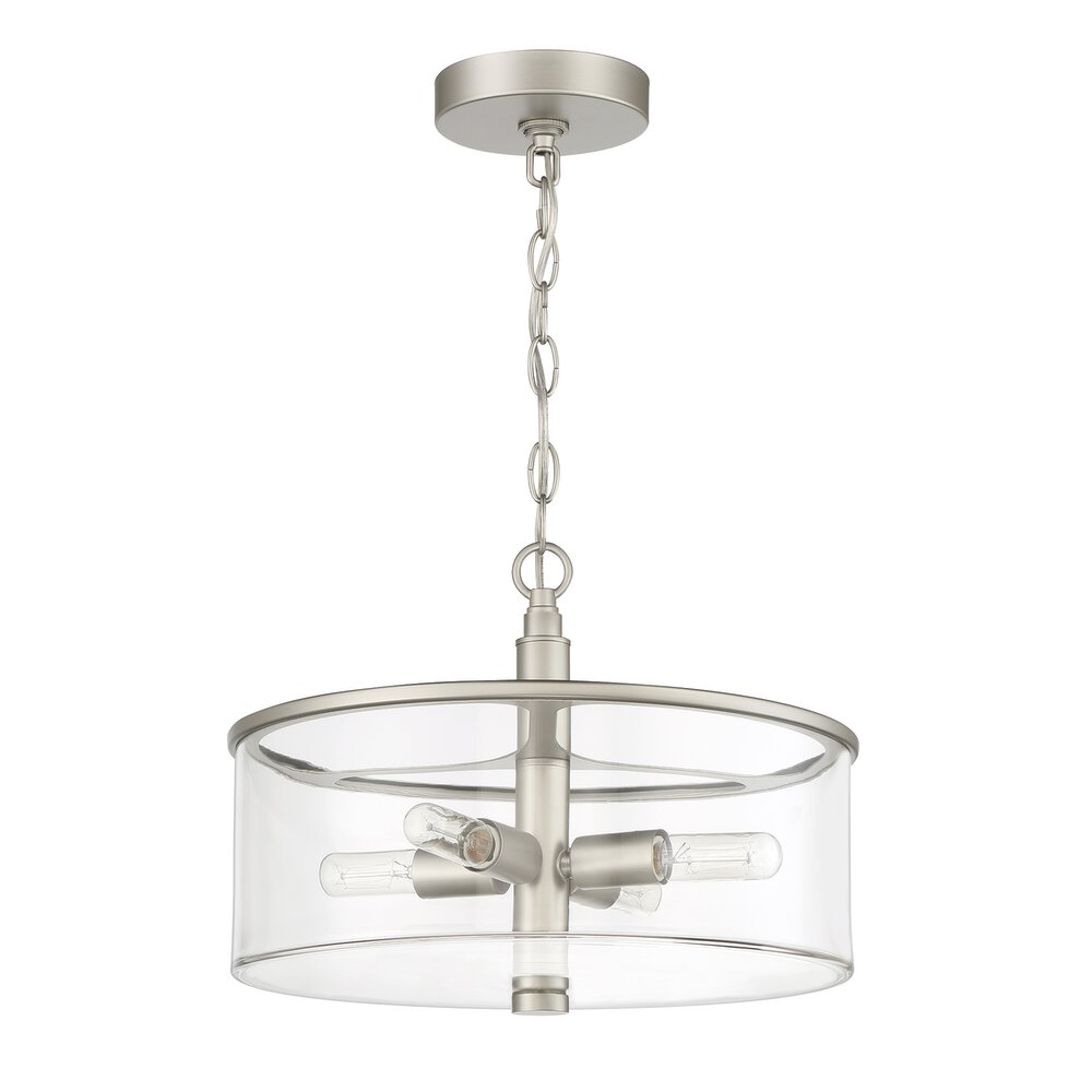 Convertible Semi Flush 4 Light In Satin Nickel And Clear Glass