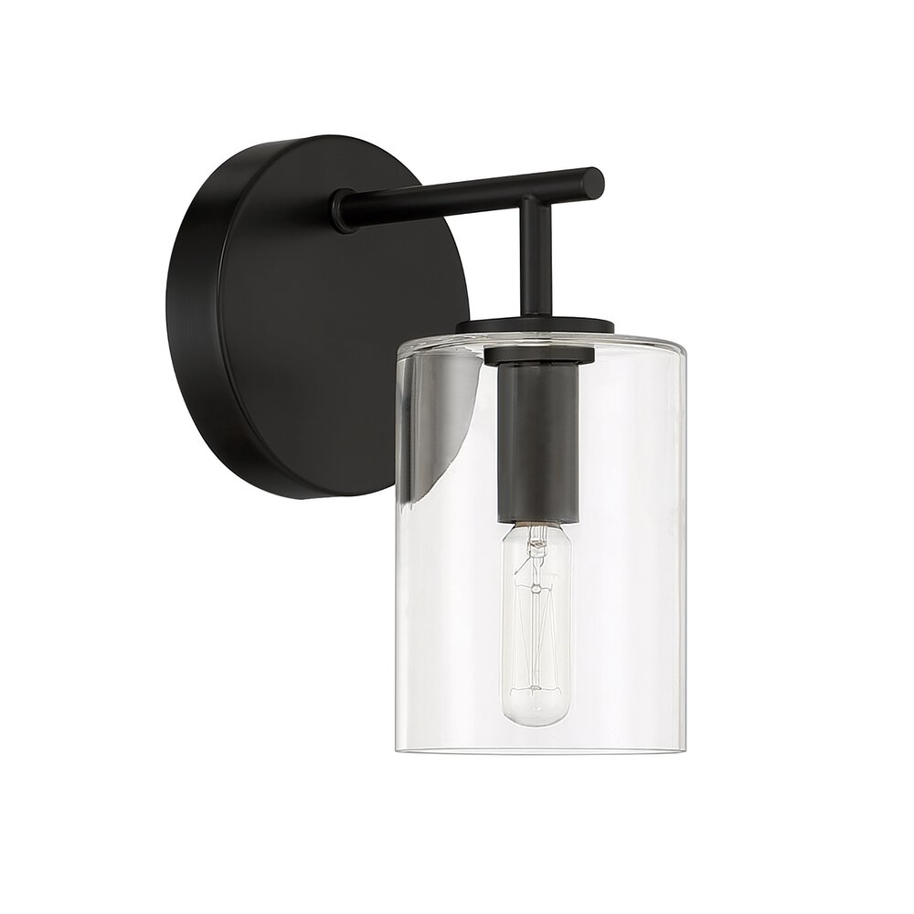 Wall Sconce 1 Light In Flat Black And Clear Glass