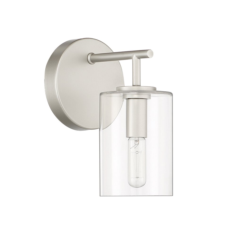 Wall Sconce 1 Light In Satin Nickel And Clear Glass