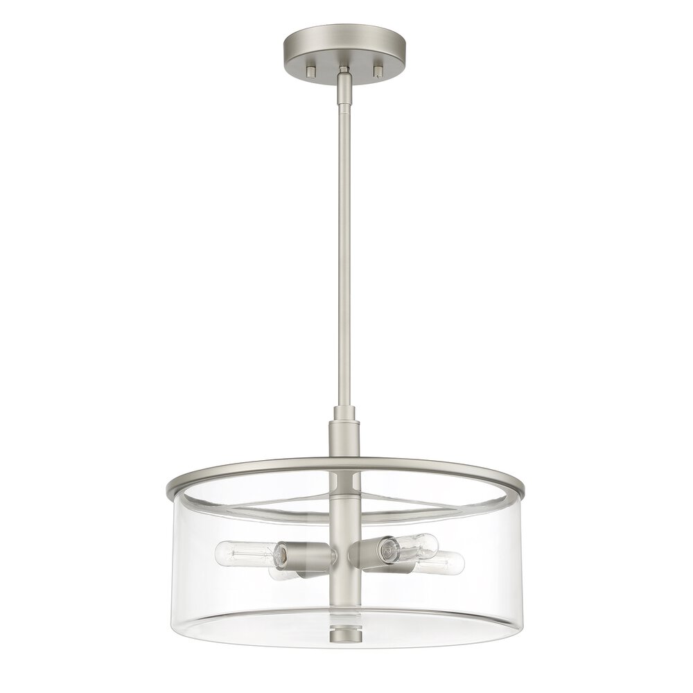 4 Light Pendant In Satin Nickel And Clear Glass