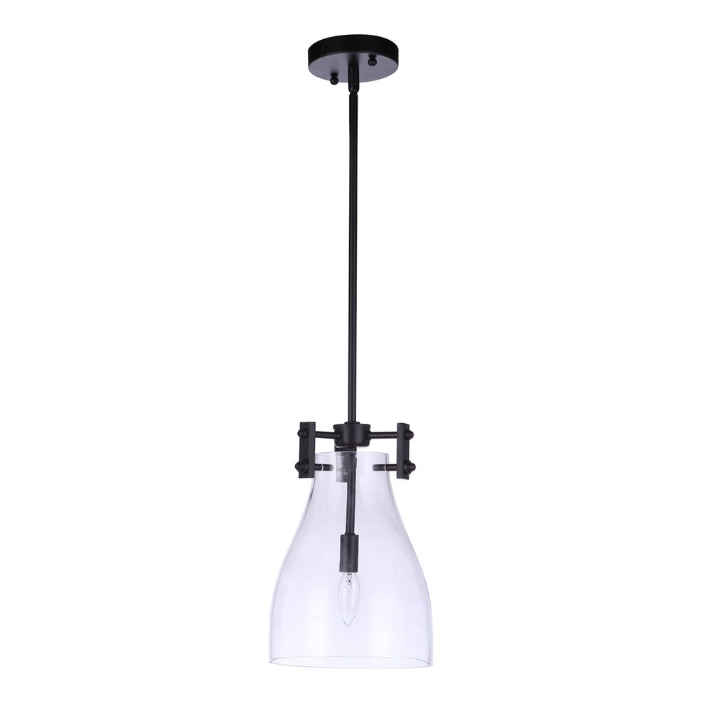 1 Light Mini Pendant In Flat Black And Clear Glass