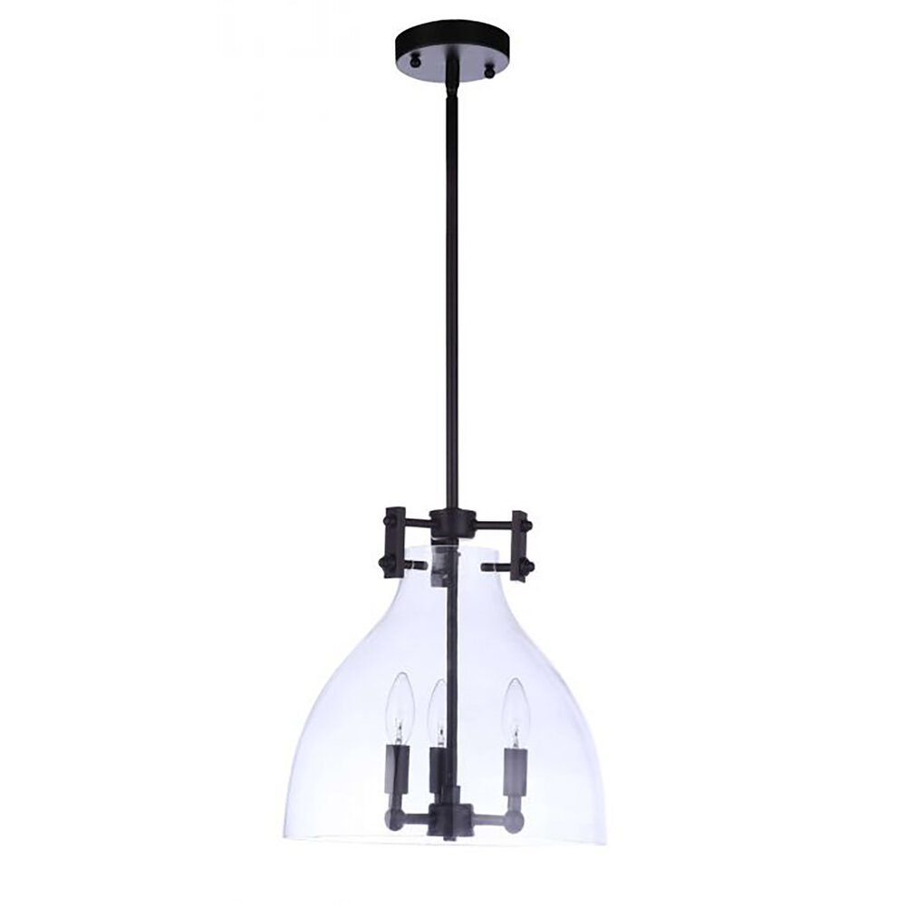 3 Light Pendant In Flat Black And Clear Glass