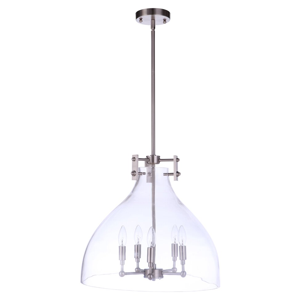 5 Light Pendant In Brushed Polished Nickel And Clear Glass