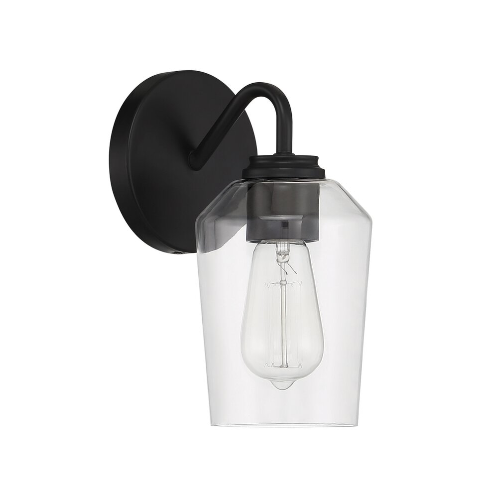 Wall Sconce 1 Light In Flat Black And Clear Glass
