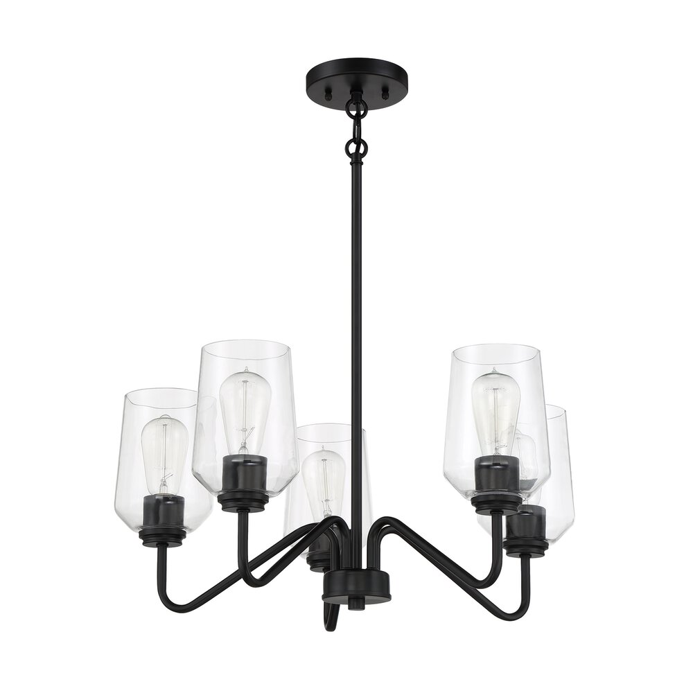 Chandelier 5 Light In Flat Black And Clear Glass
