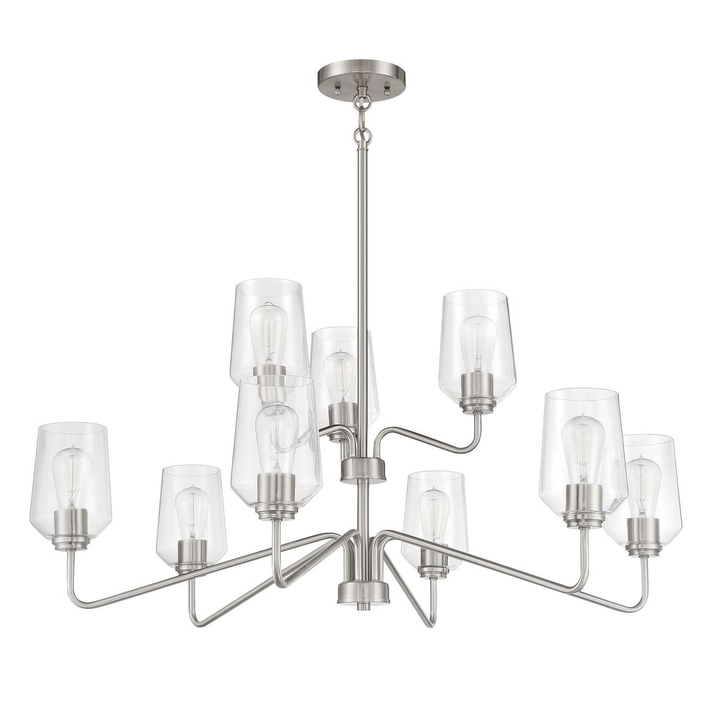 Chandelier 9 Light In Brushed Polished Nickel And Clear Glass