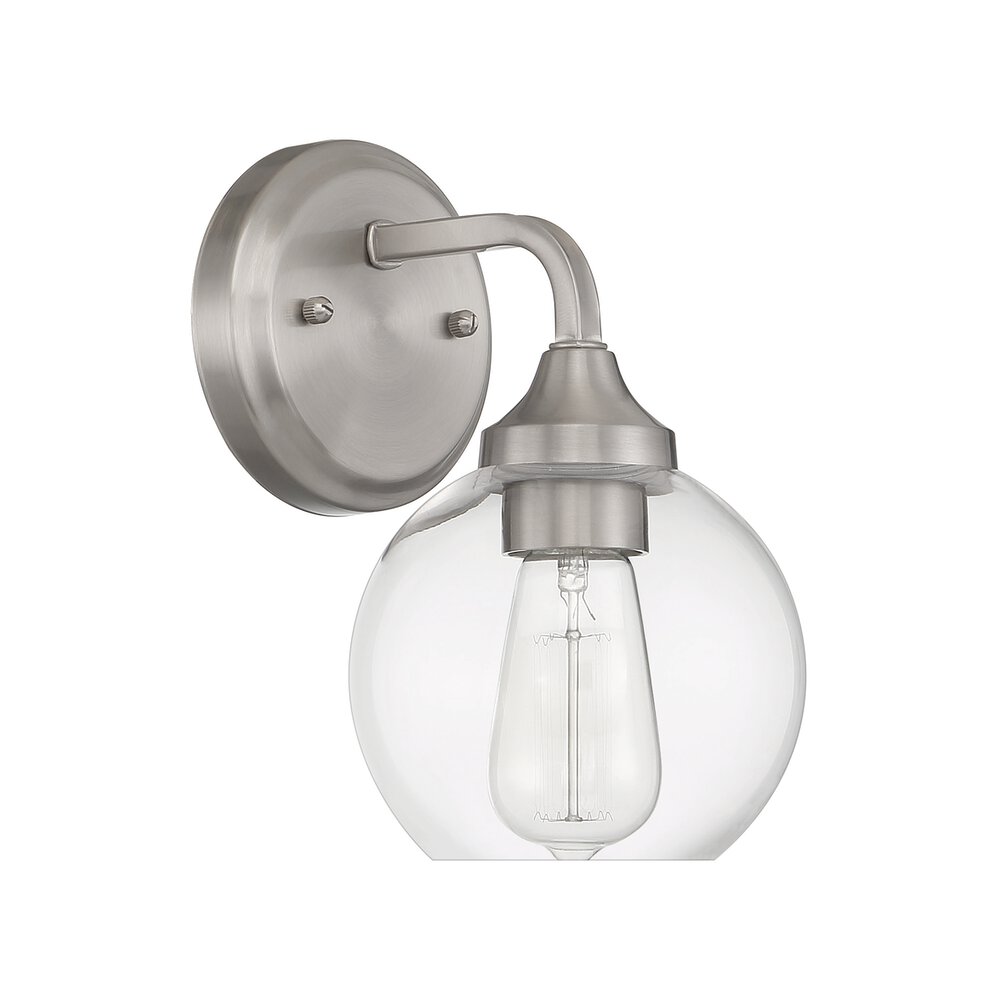 Wall Sconce 1 Light In Brushed Polished Nickel And Clear Glass