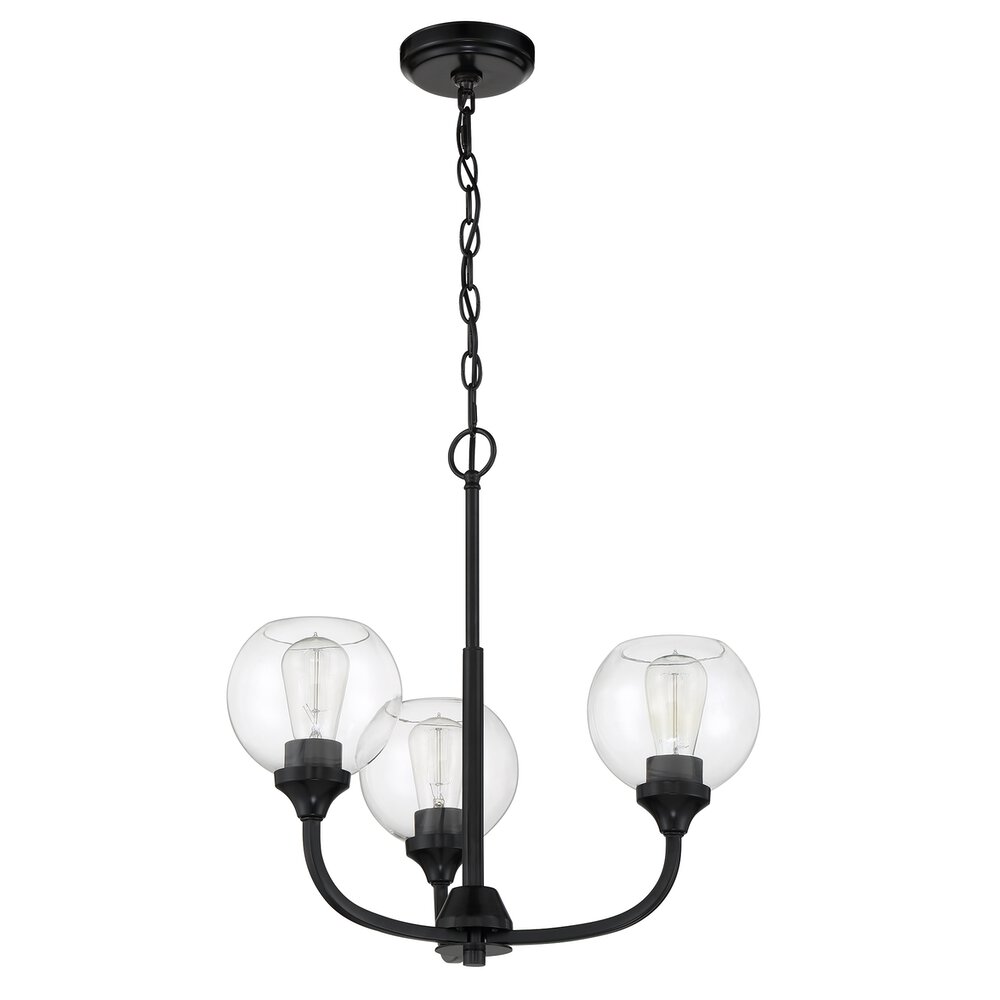 3 Light Chandelier In Flat Black And Clear Glass