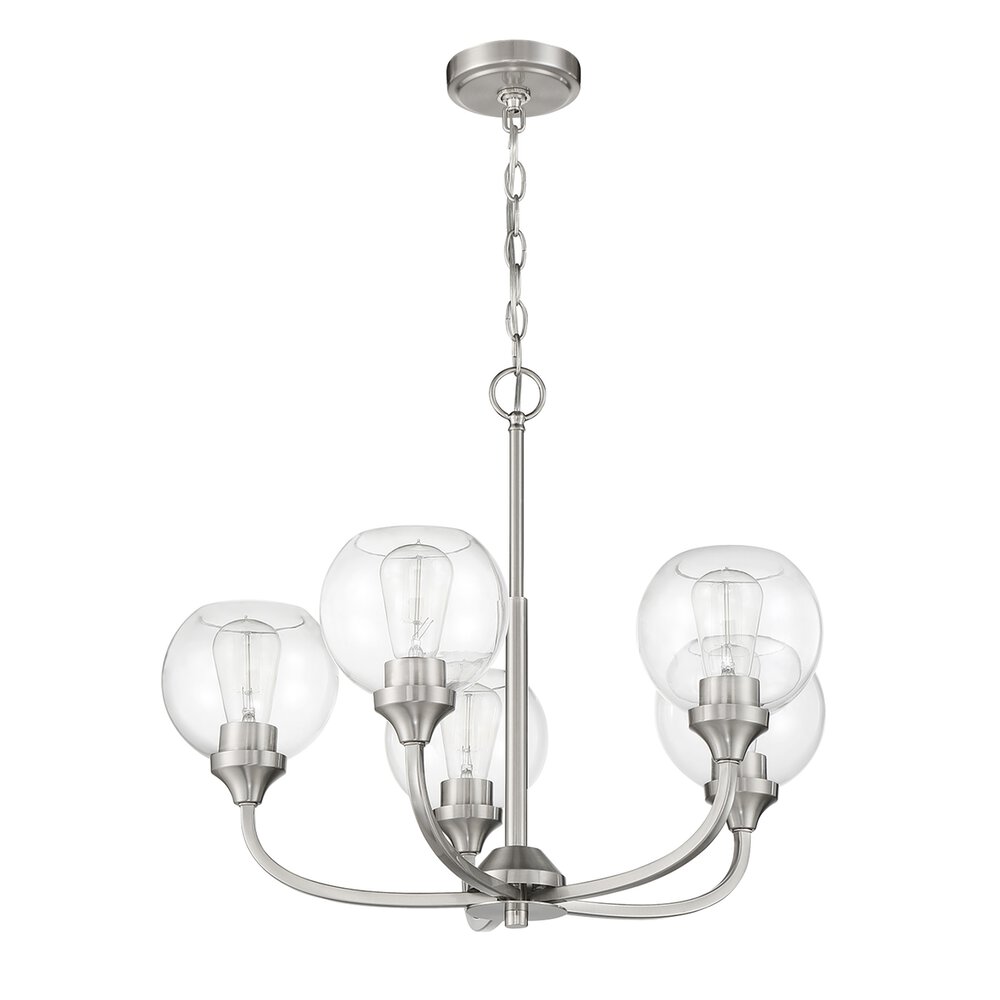 5 Light Chandelier In Brushed Polished Nickel And Clear Glass