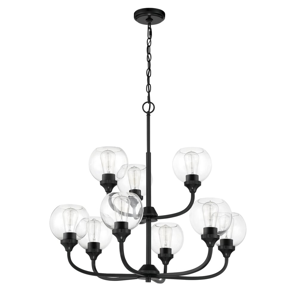 9 Light Chandelier In Flat Black And Clear Glass