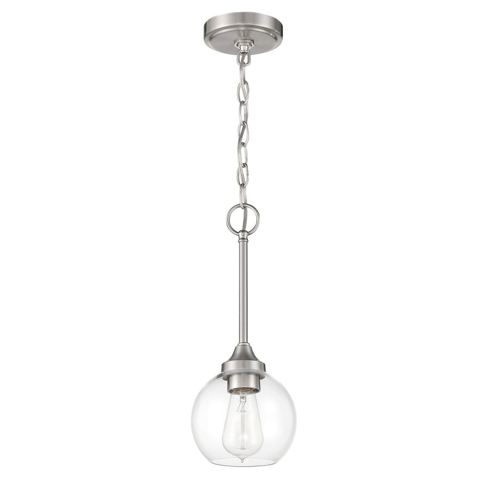 Mini Pendant 1 Light In Brushed Polished Nickel And Clear Glass