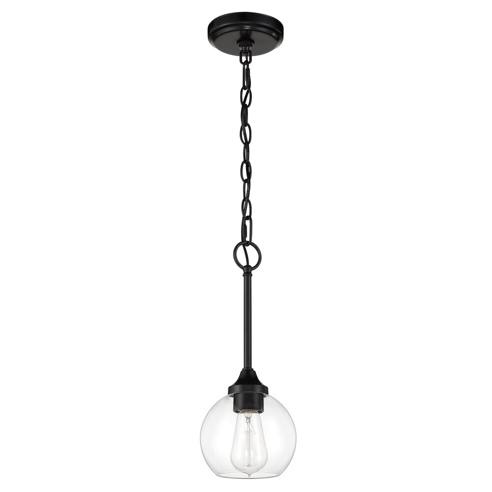 Mini Pendant 1 Light In Flat Black And Clear Glass