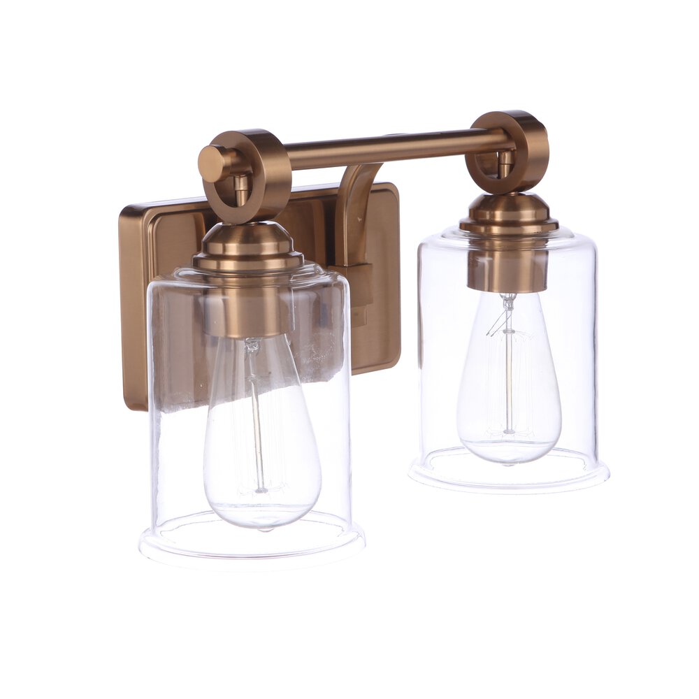 Vanity 2 Light In Satin Brass And Clear Glass