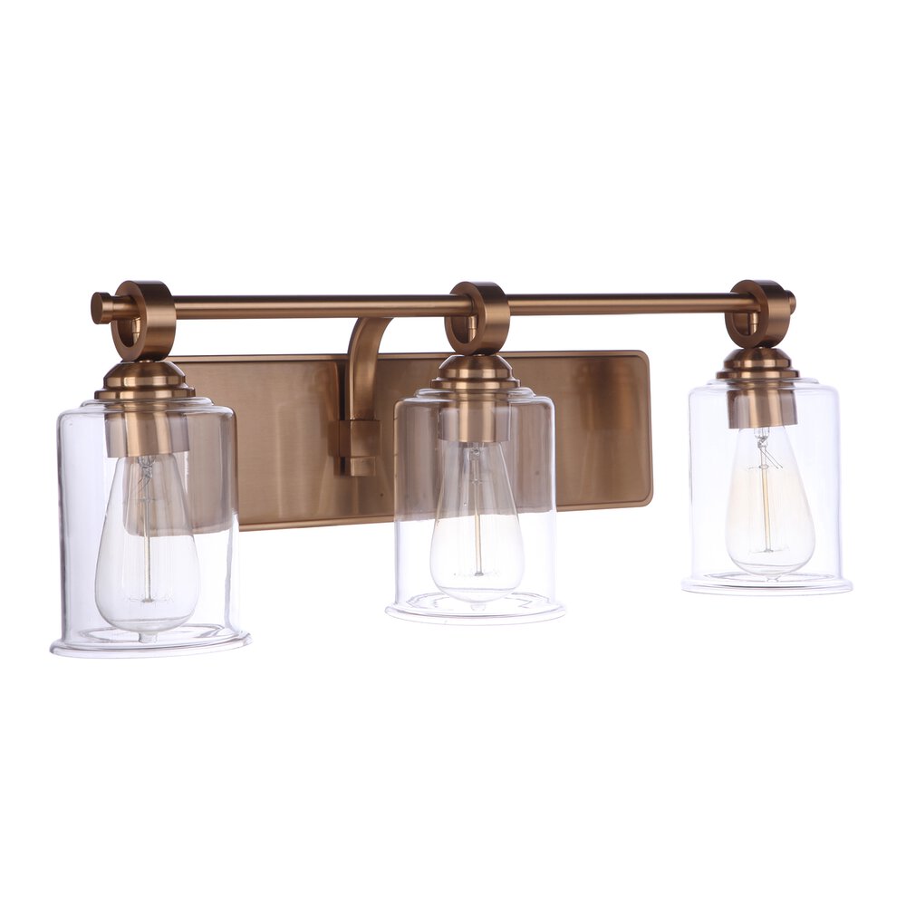 Vanity 3 Light In Satin Brass And Clear Glass