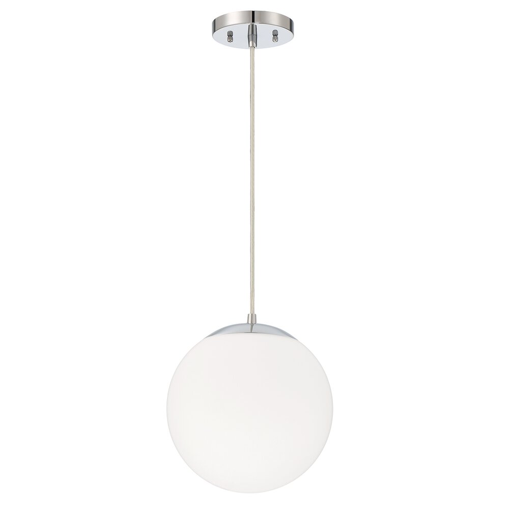 10" 1 Light Pendant With Cord In Chrome And Frost White Glass