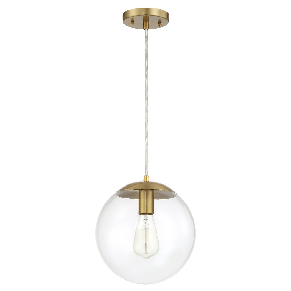 10" 1 Light Pendant With Cord In Satin Brass And Clear Glass
