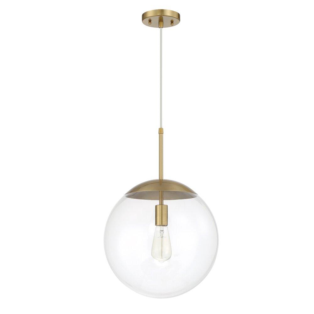 14" 1 Light Pendant With Cord In Satin Brass And Clear Glass