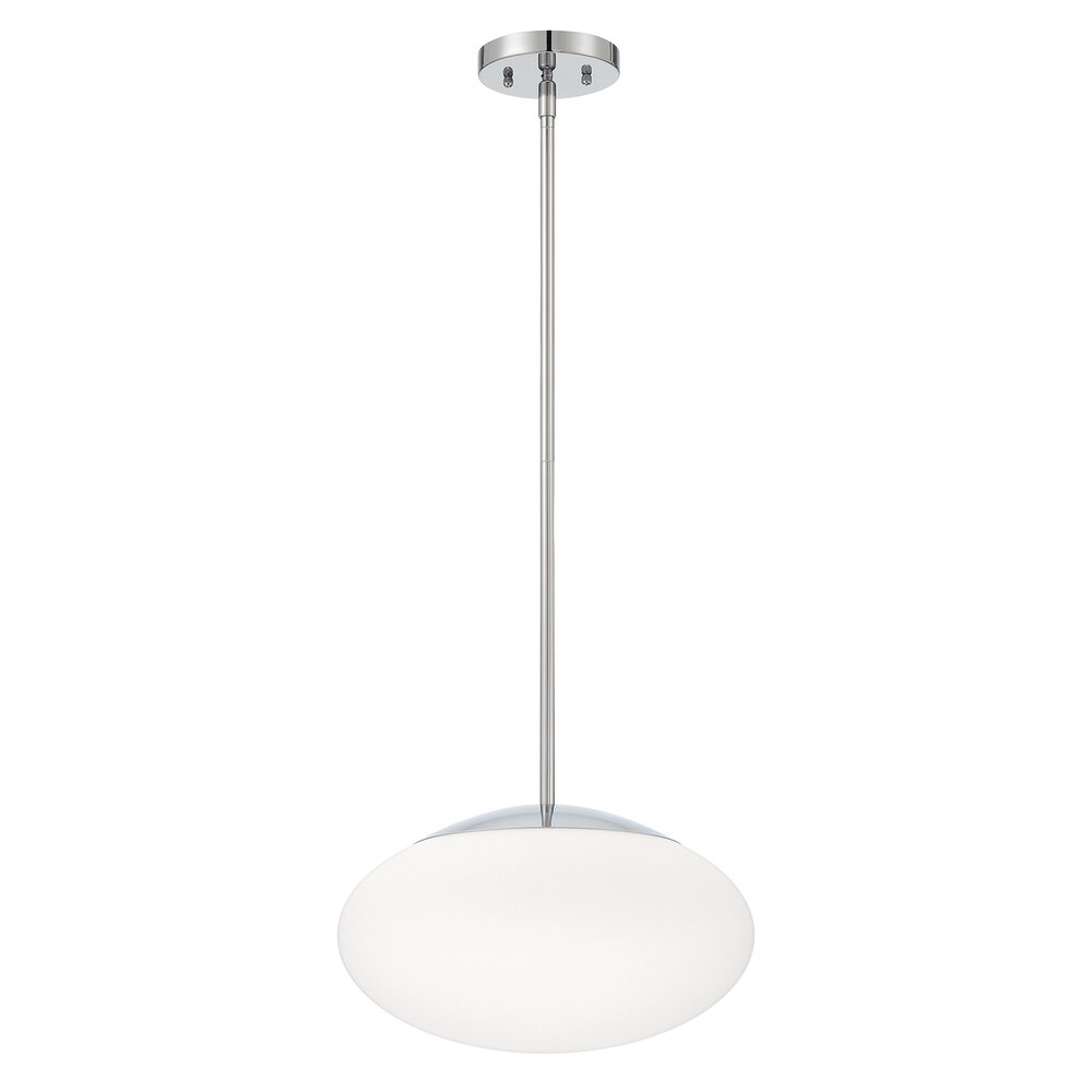 14" Oval 1 Light Pendant Rod Hung In Chrome And Frost White Glass