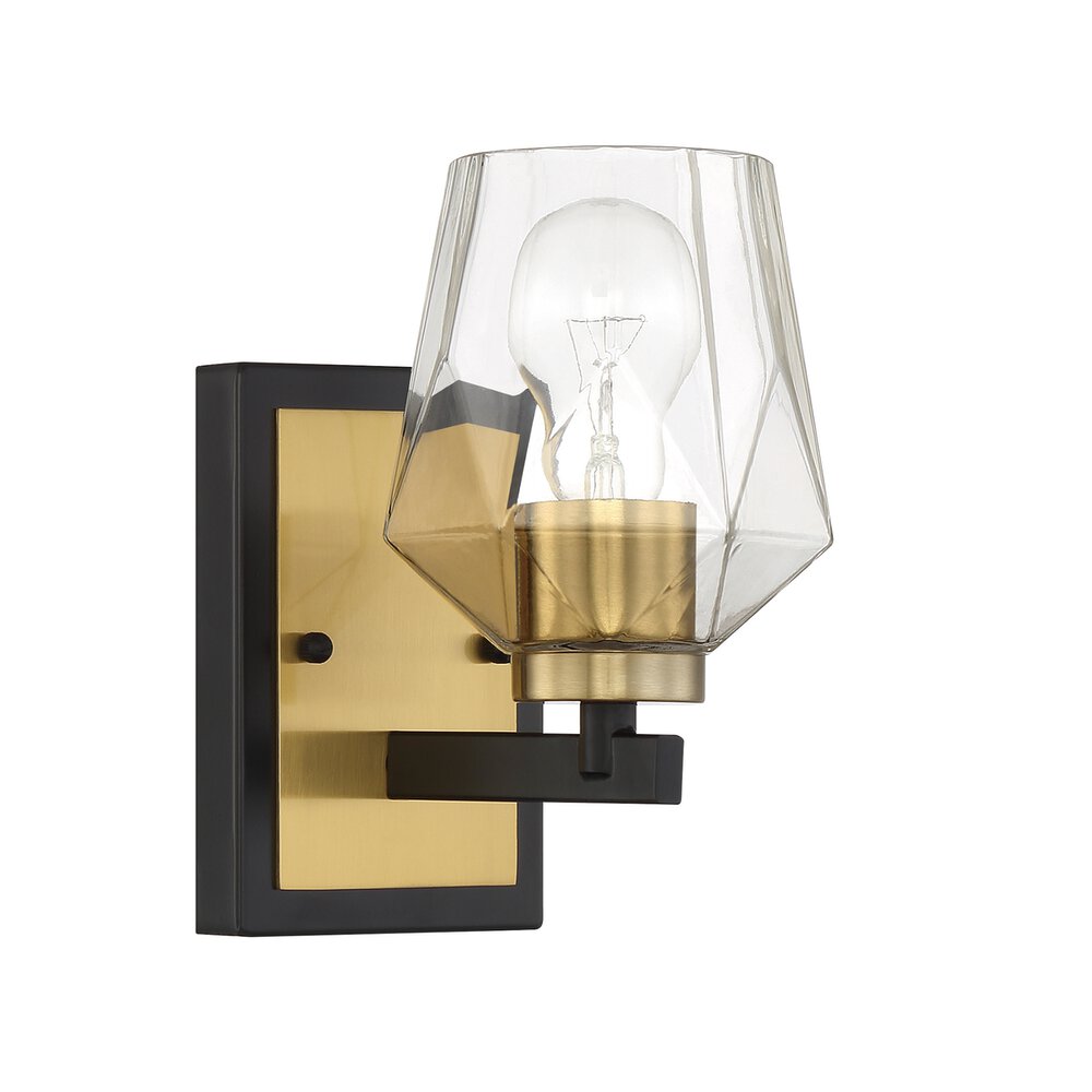 1 Light Sconce In Flat Black/Satin Brass And Clear Glass