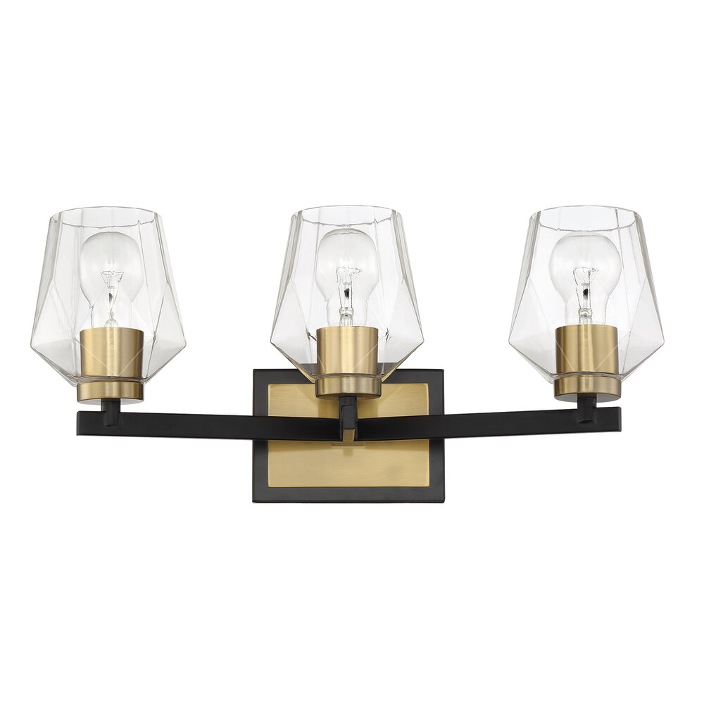 3 Light Vanity In Flat Black/Satin Brass And Clear Glass