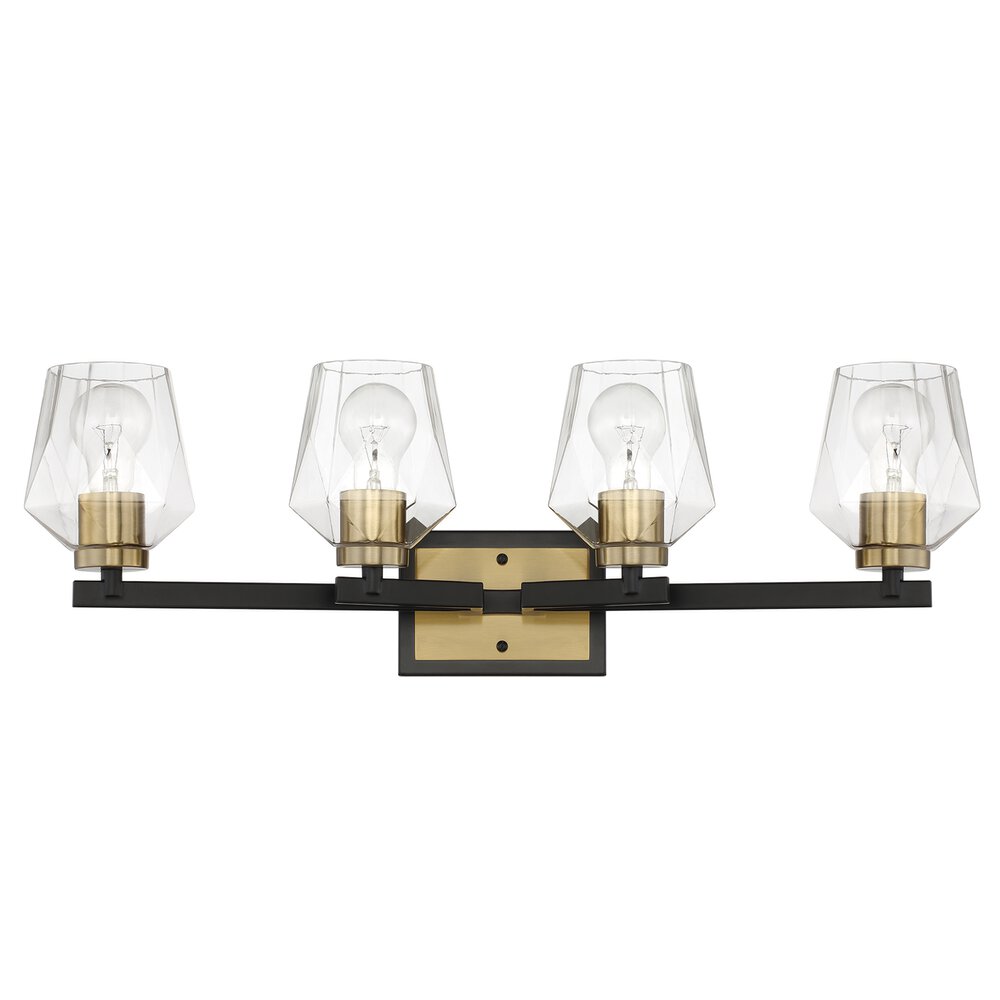 4 Light Vanity In Flat Black/Satin Brass And Clear Glass