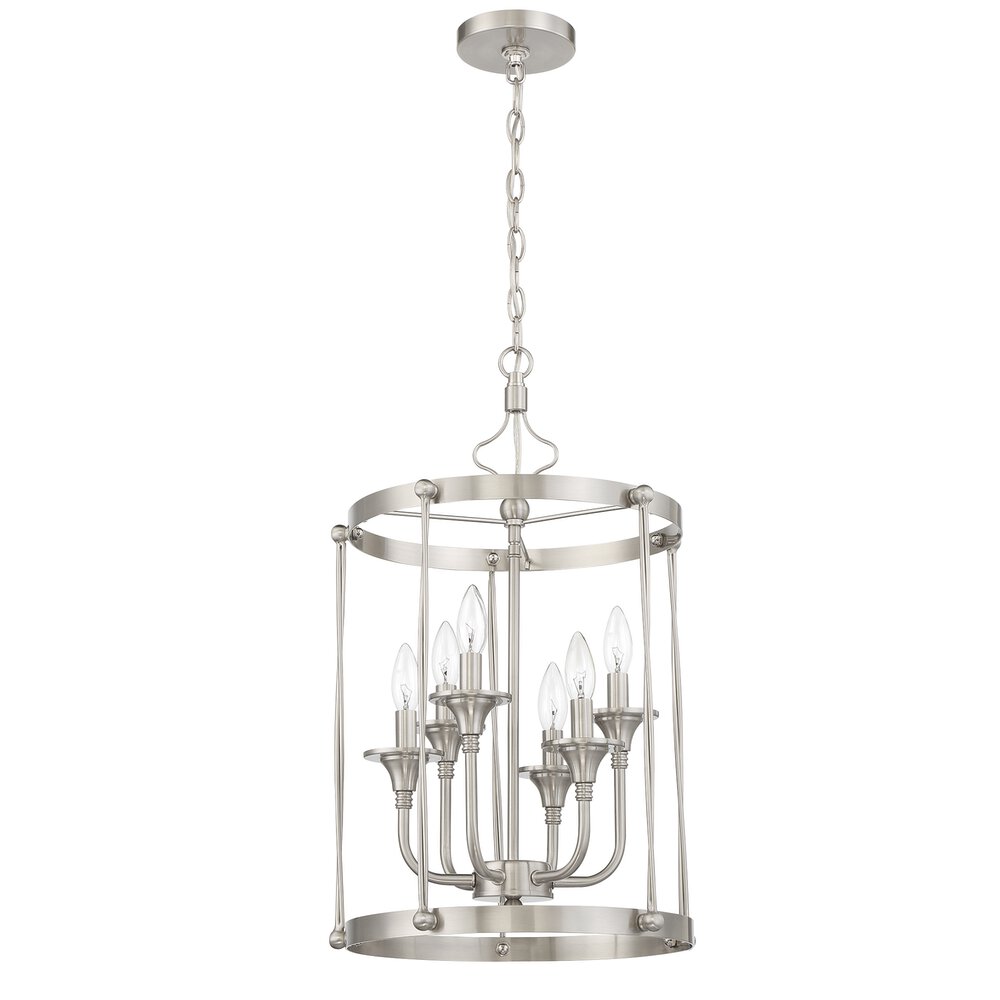 6 Light Cage Foyer Pendant In Brushed Polished Nickel