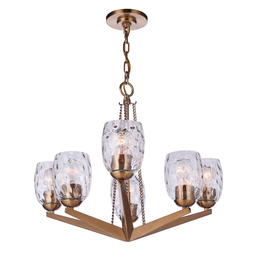 6 Light Chandelier In Satin Brass And Water Glass