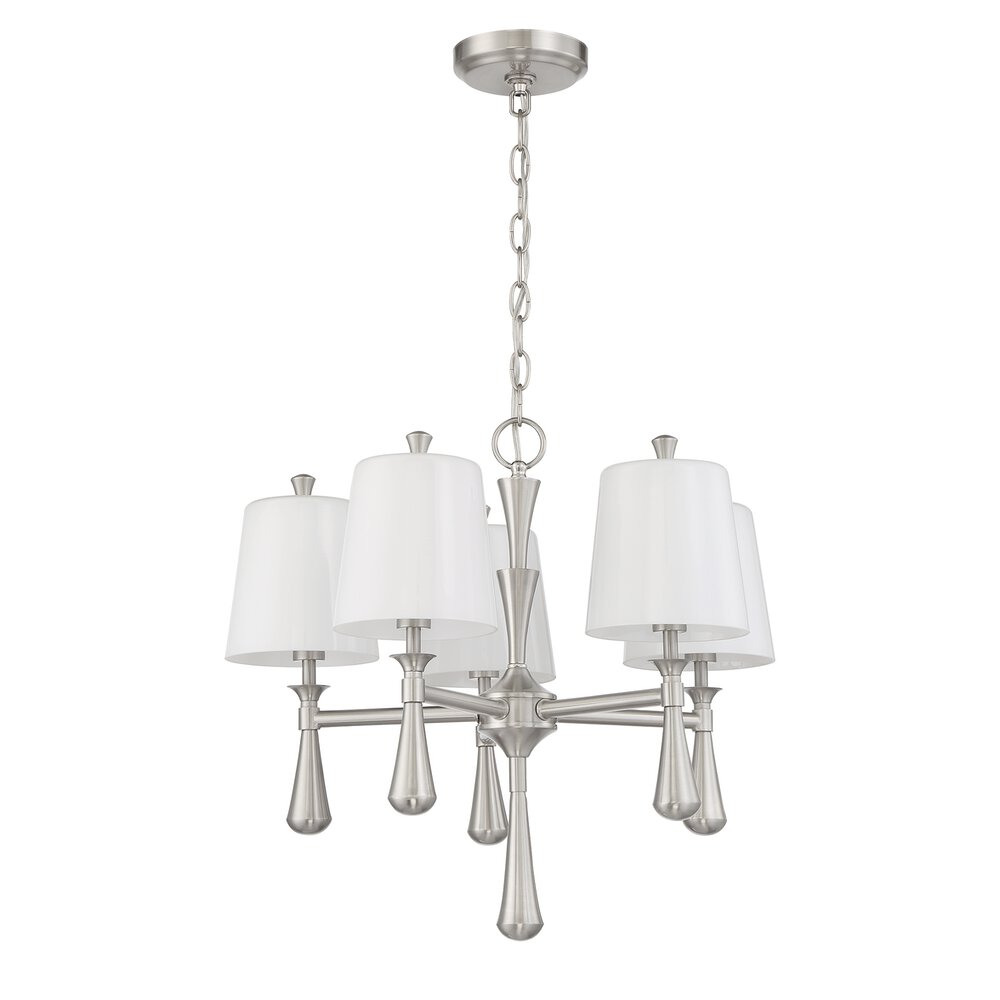 5 Light Mini Chandelier In Brushed Polished Nickel And Frosted Opal Glass