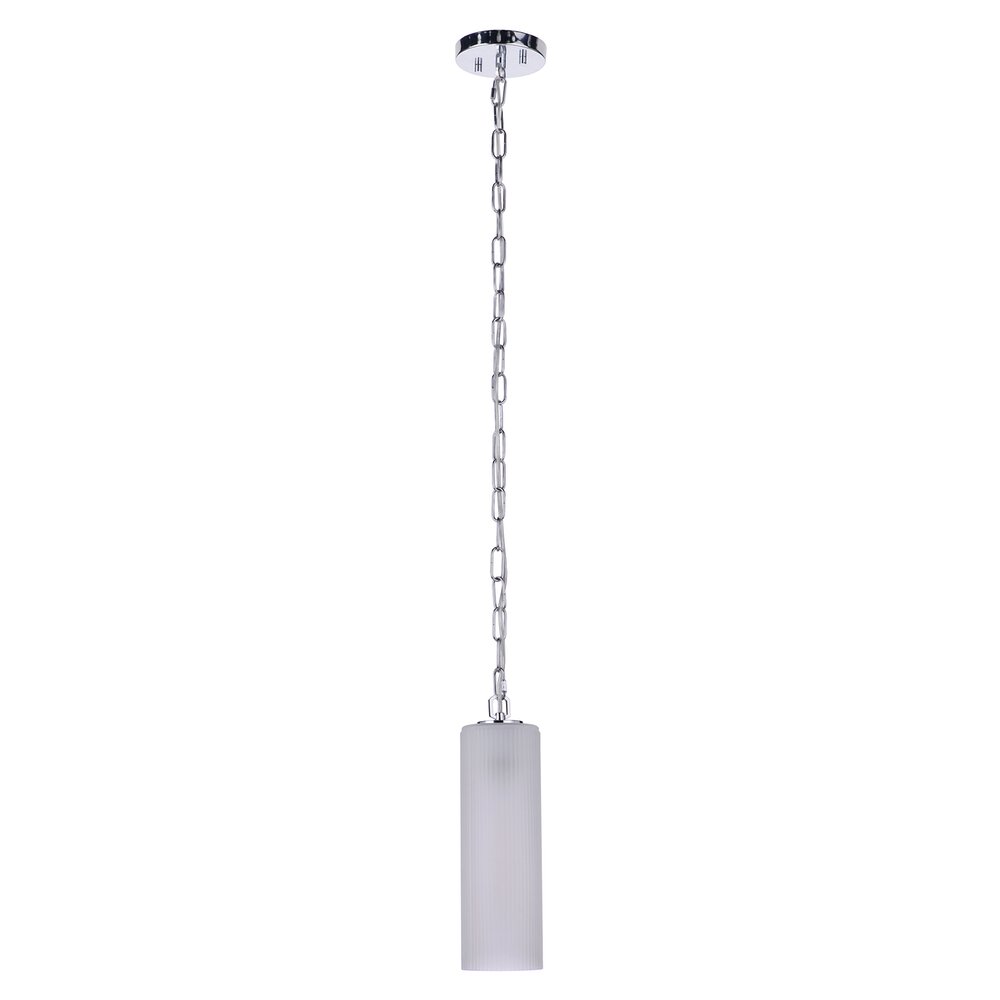 1 Light Pendant In Chrome And Frosted Ribbed Glass