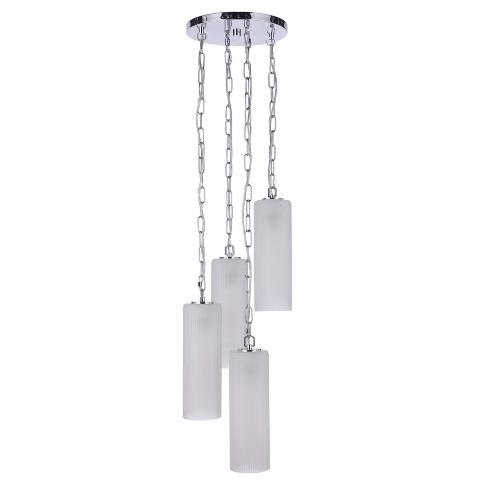 4 Light Pendant In Chrome And Frosted Ribbed Glass