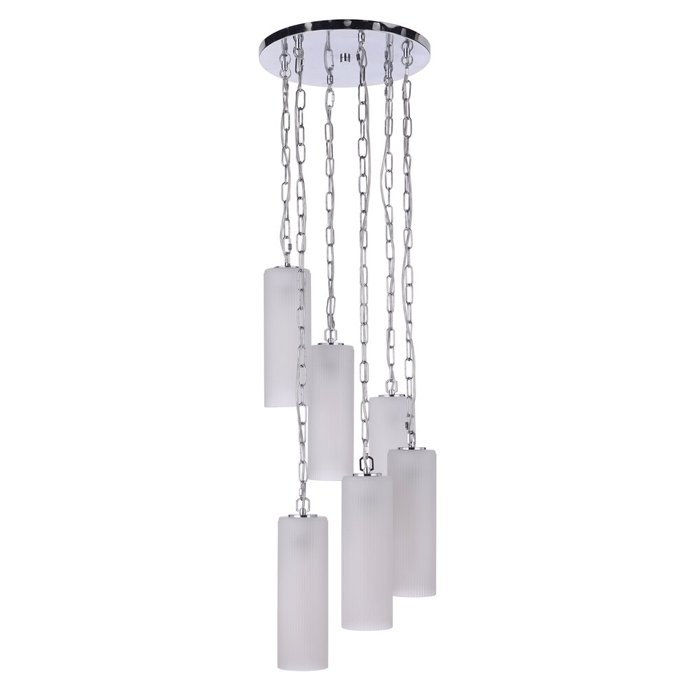 6 Light Pendant In Chrome And Frosted Ribbed Glass