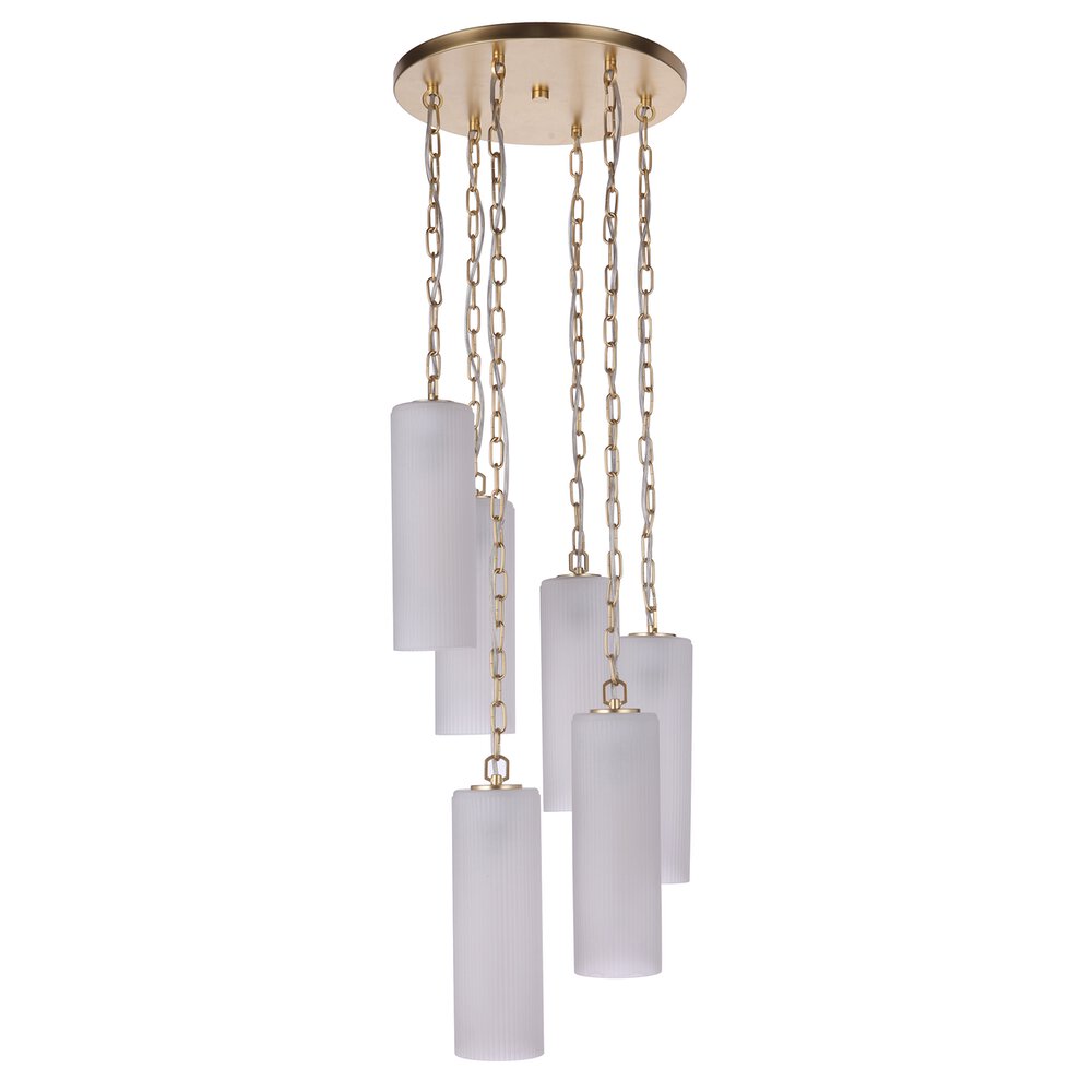 6 Light Pendant In Sunset Gold And Frosted Ribbed Glass