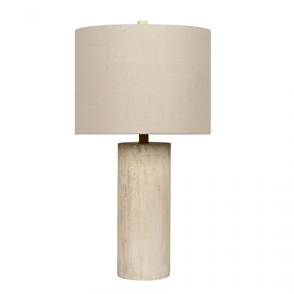 1 Light Poly Faux Wood Base Table Lamp in Cottage White With Hardback Shade