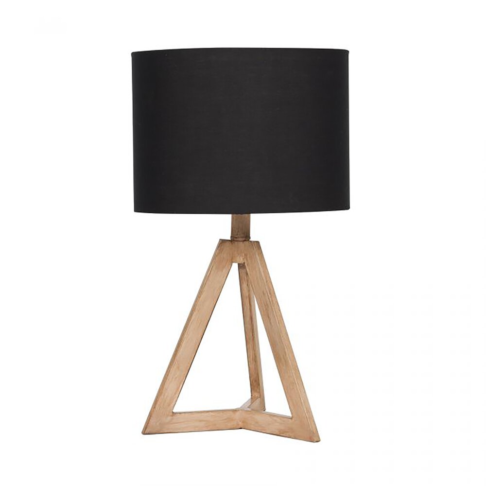 Table Lamp In Natural Wood And Black Fabric Shade