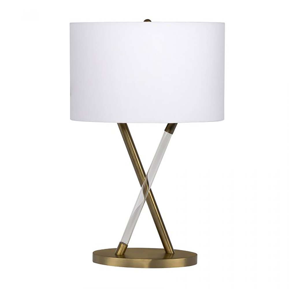 Table Lamp In Satin Brass And White Fabric Shade