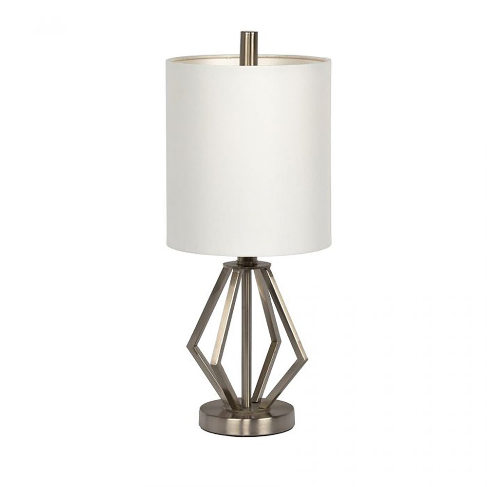 Table Lamp In Brushed Polished Nickel And White Fabric Shade