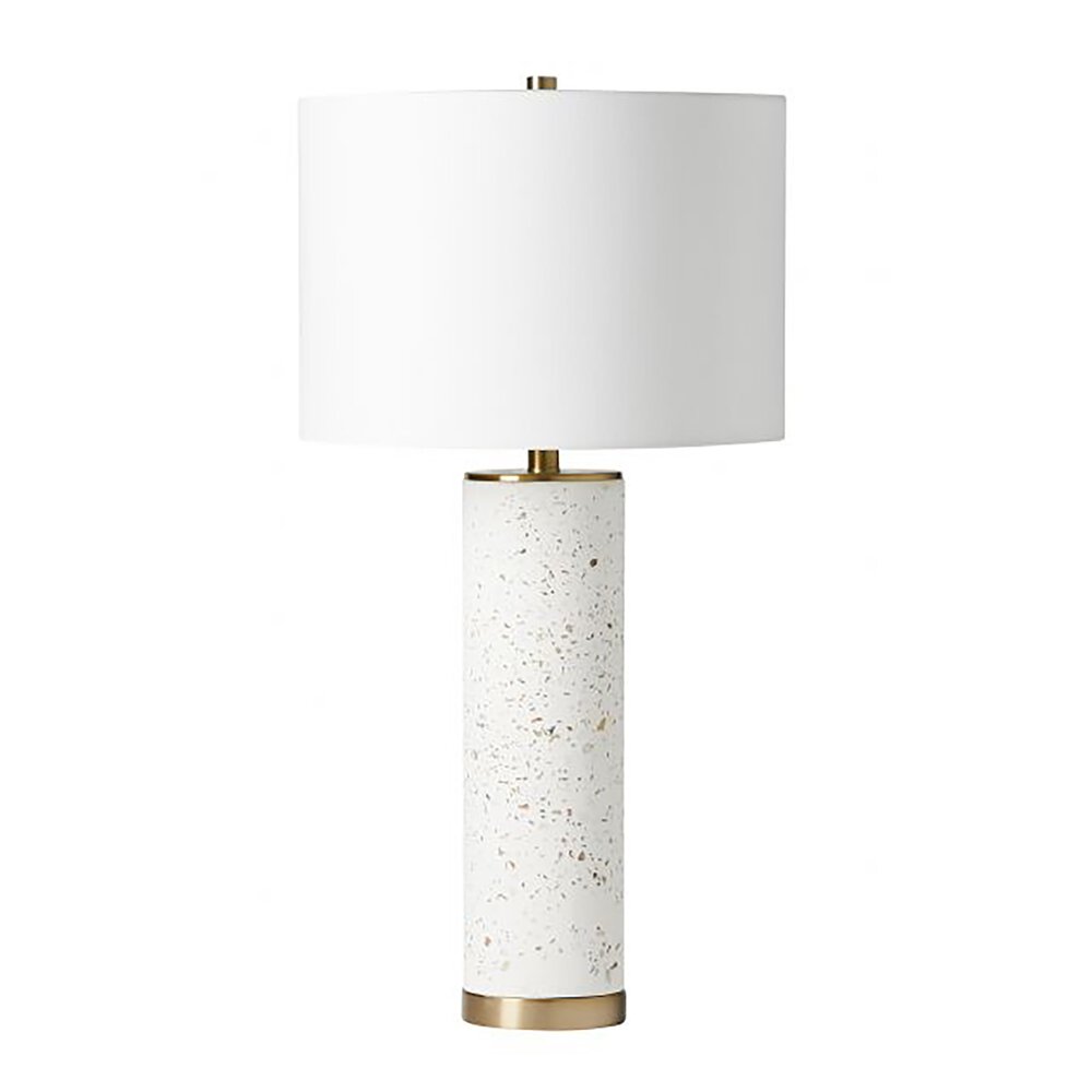 Table Lamp In Satin Brass And Oatmeal Fabric Shade