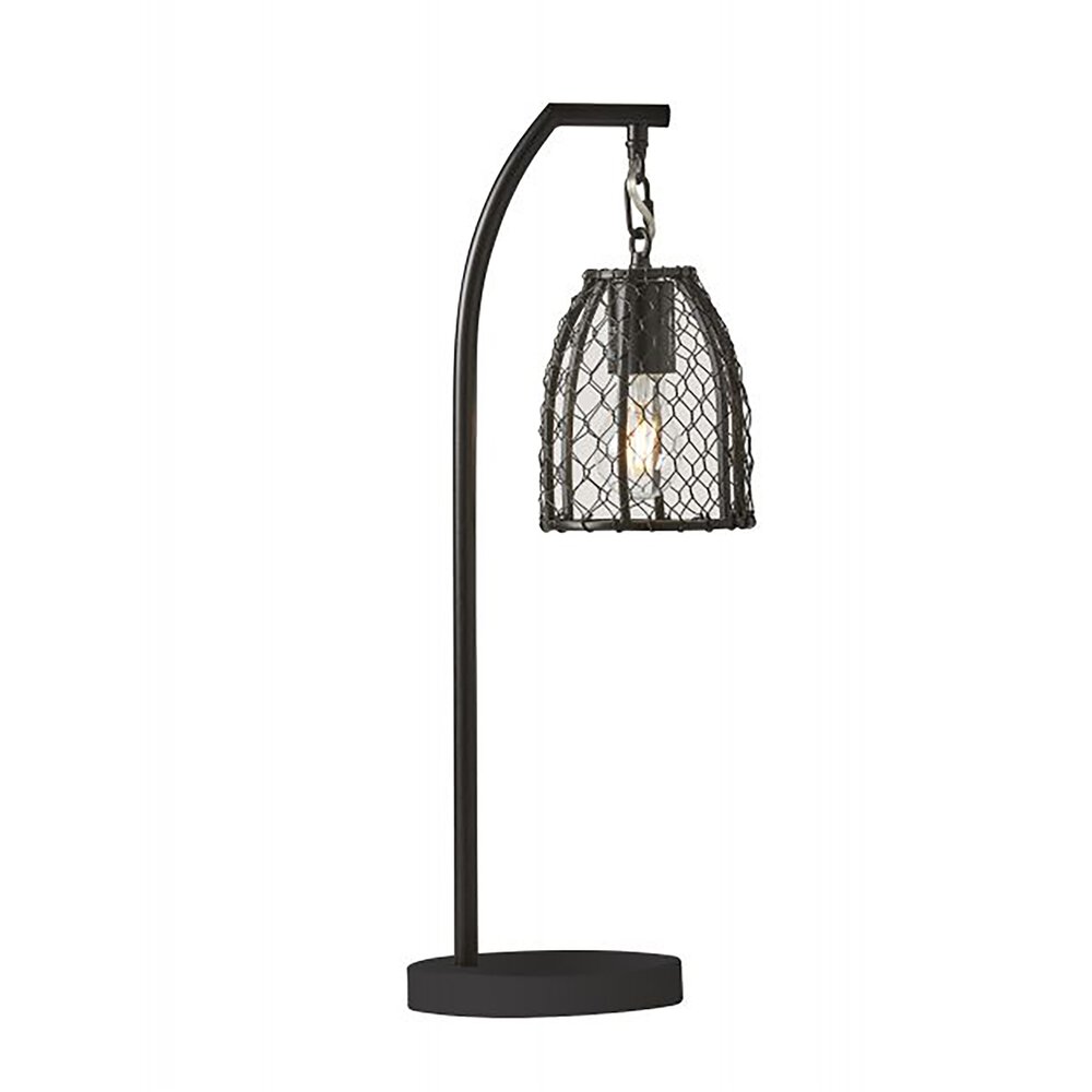 Table Lamp In Flat Black And Black Wire Fixture