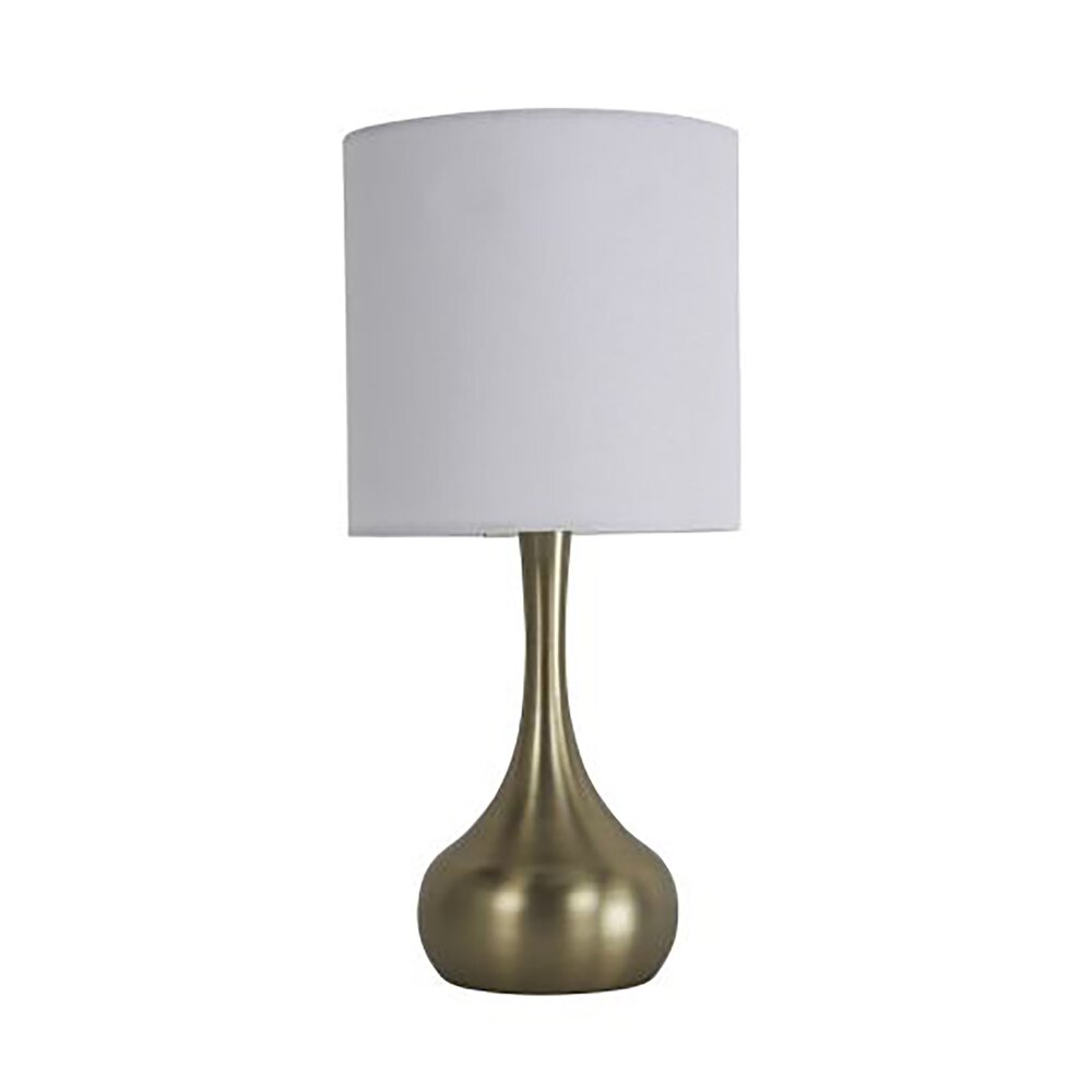 Accent Table Lamp With Shade Indoor In Satin Brass And White Fabric Shade