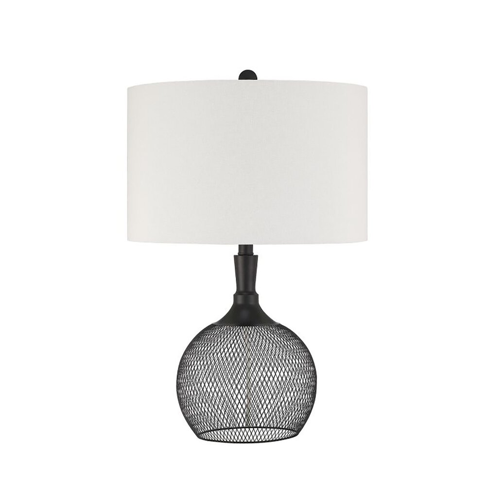 Indoor Table Lamp In Matte Black And White Fabric Shade