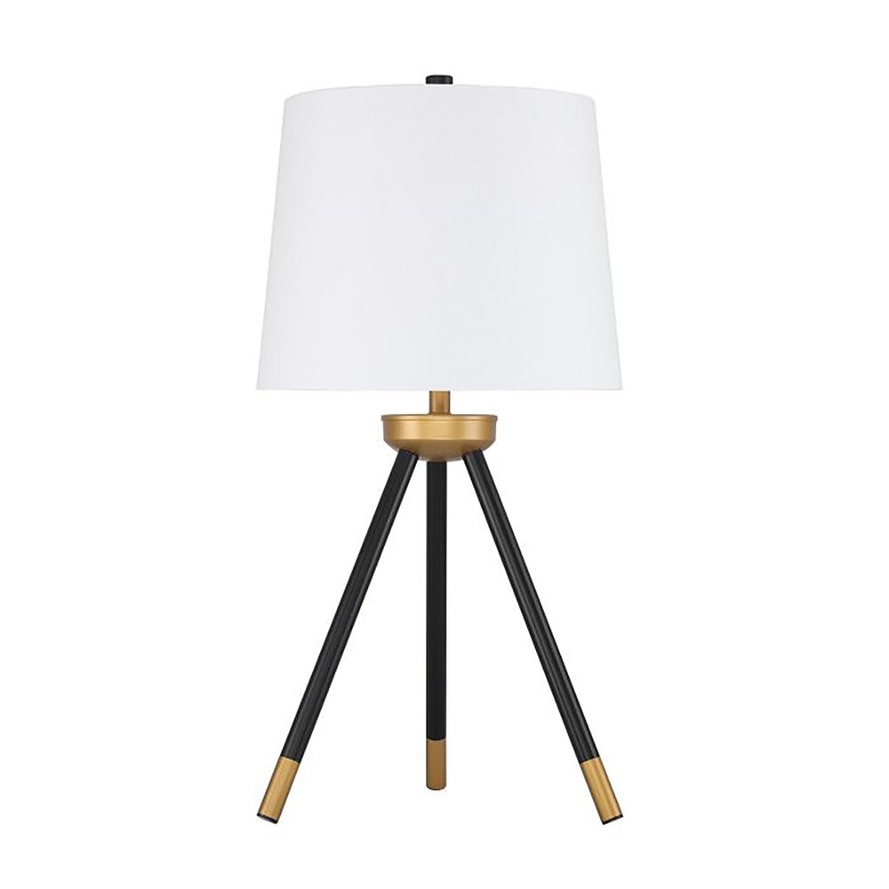Indoor Table Lamp In Painted Black / Painted Gold And White Fabric Shade