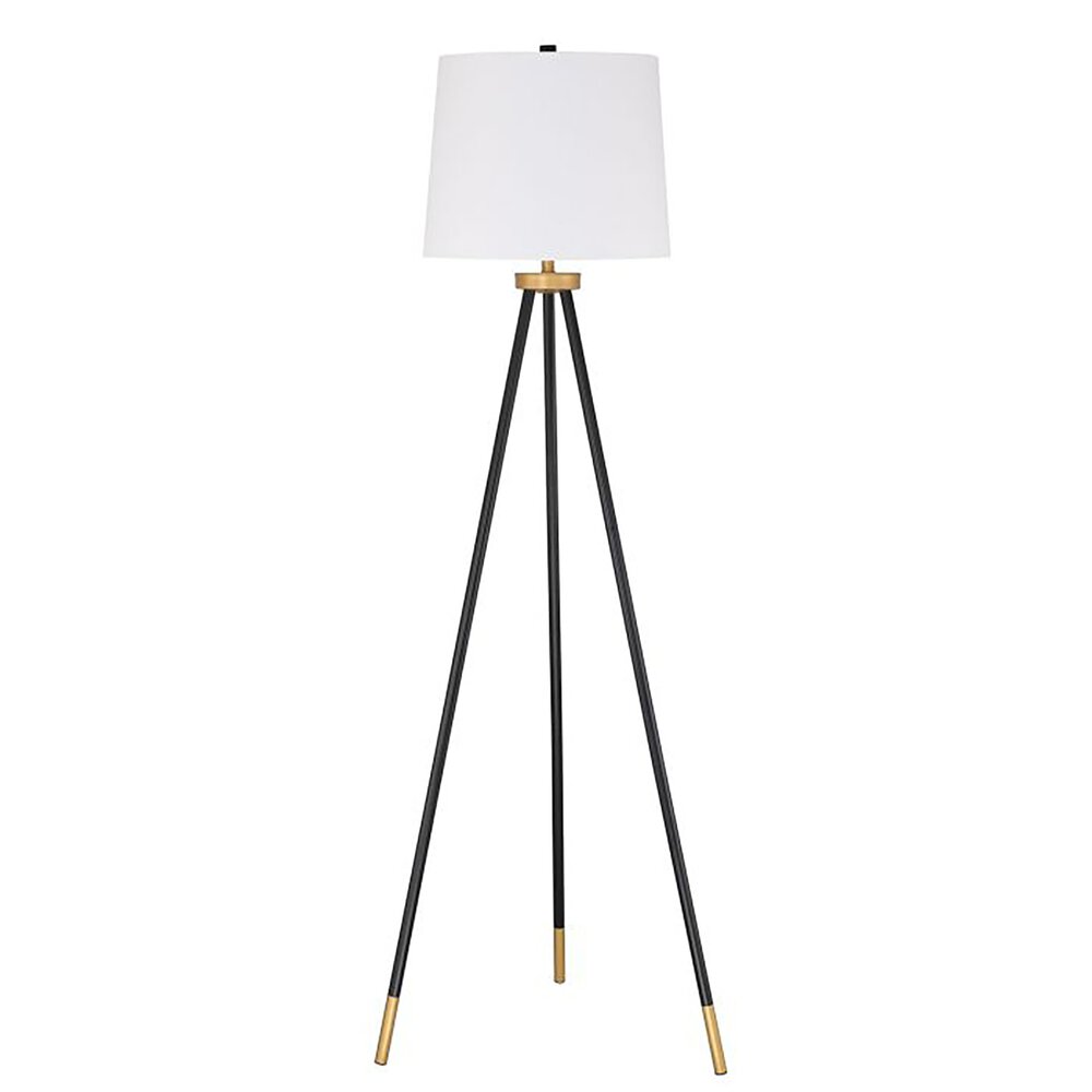Floor Lamp In Painted Black / Painted Gold And White Fabric Shade