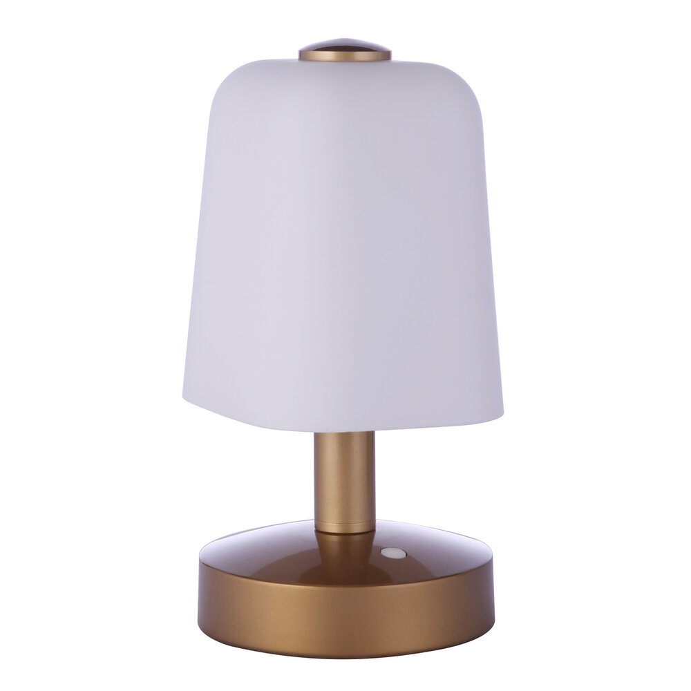 Stephan Rechargeable Dimmable Led Portable Lamp With Glass Shade In Satin Brass And Frost White Glass