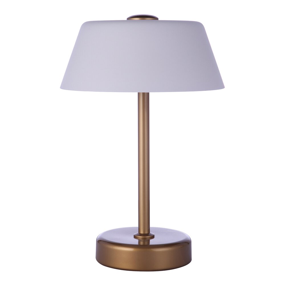 Asher Rechargeable Dimmable Led Portable Lamp With Glass Shade Usb Port In Satin Brass And Frost White Glass